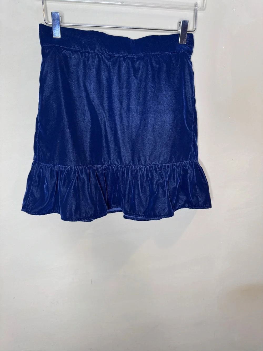 J.Crew Navy Velvet Ruffle Hem Mini Skirt XS Lined Pull-On